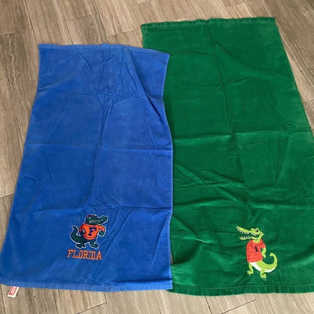 Vintage Set 2 UF Florida Gators Embroidered Towel Bath Beach Green Blue NCAA